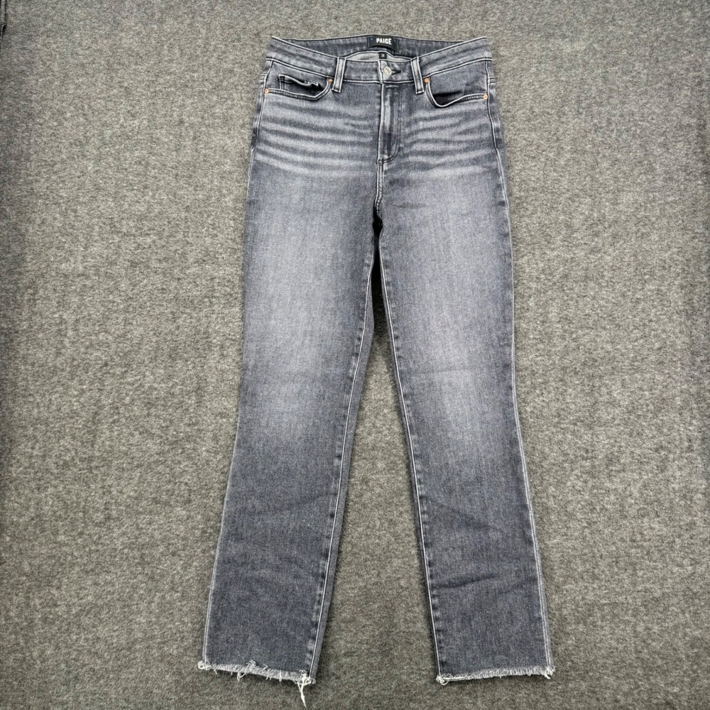 Paige Cindy High Rise Straight Leg Raw Hem Gray Jeans Size 28 Curvy Ankle Denim